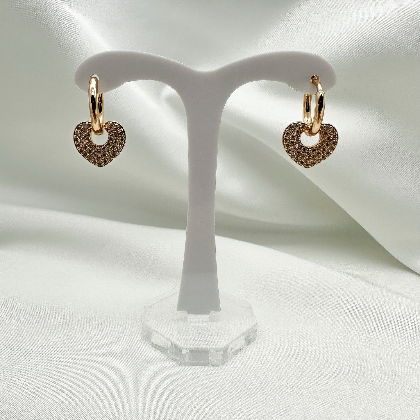 Orecchini cerchietti pendenti cuore zirconato - Gold