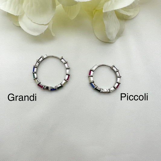 Orecchini cerchi zirconi multicolor grandi - Siver
