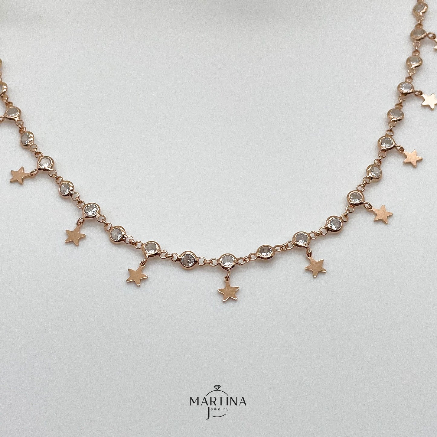 Collana girocollo stelline e zirconi - Rosè