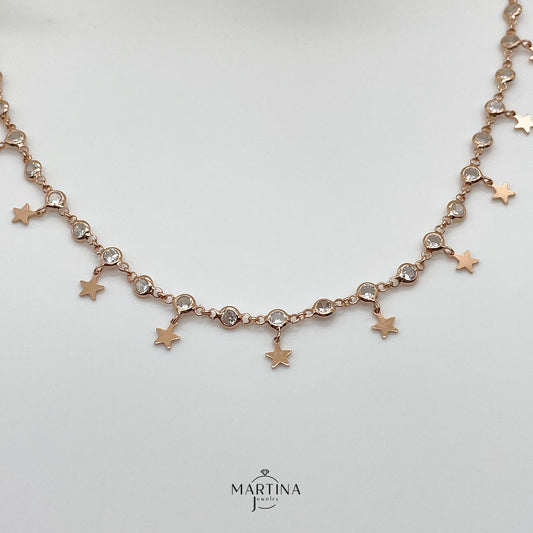 Collana girocollo stelline e zirconi - Rosè