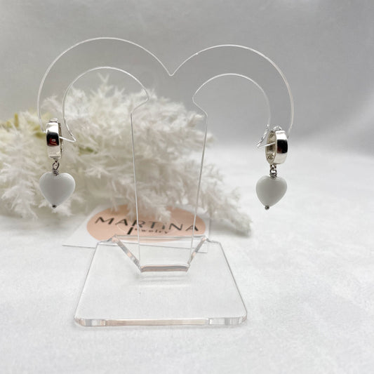 Orecchini Cerchi cuori in Agata Bianca - Silver