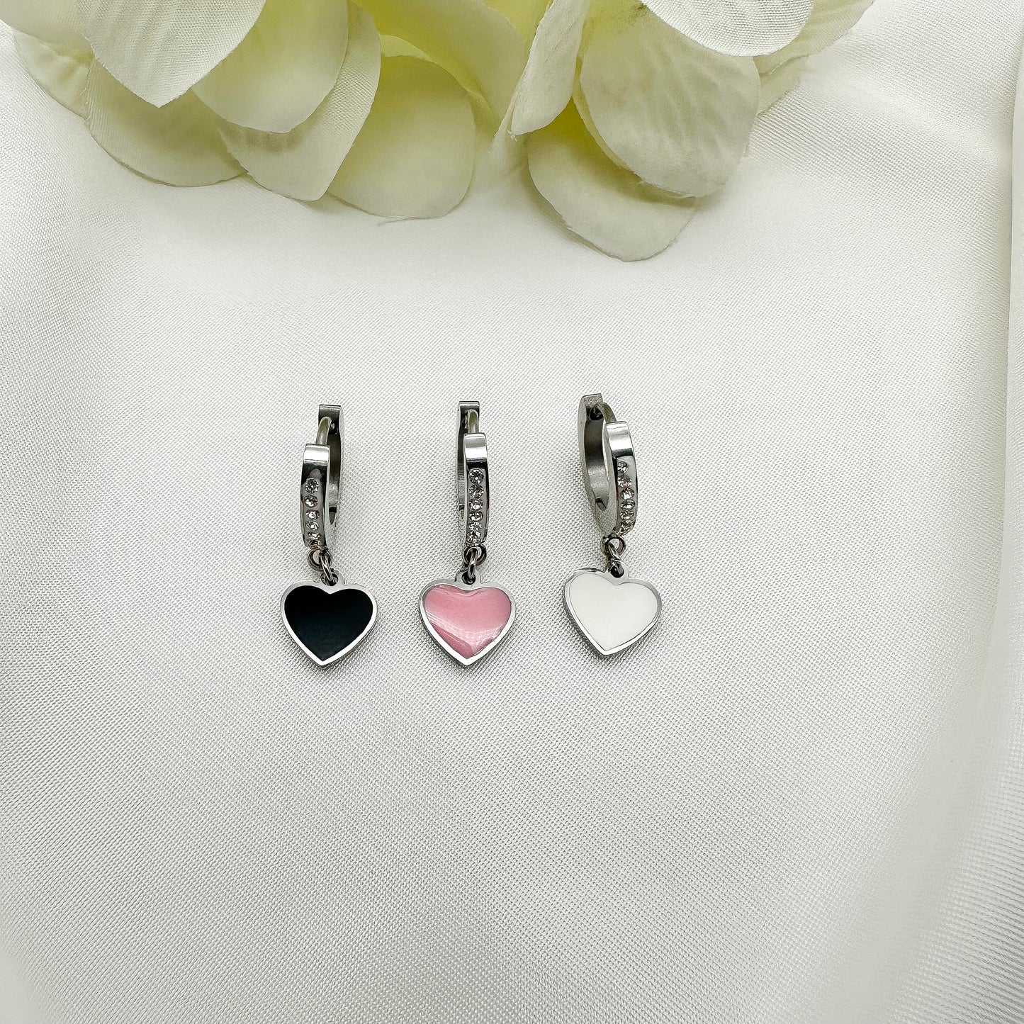 Orecchini pendenti cuori neri - Silver