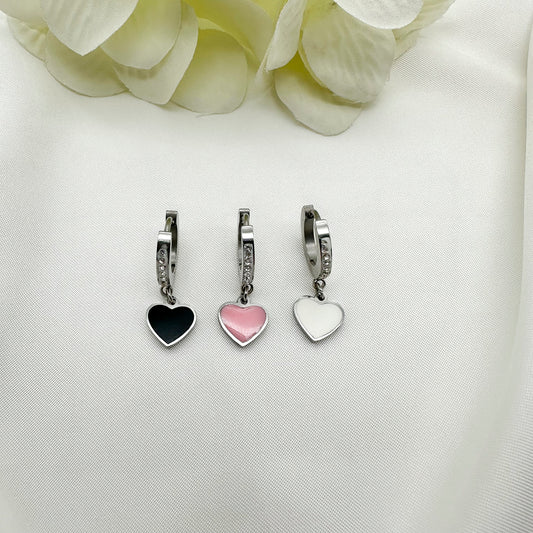 Orecchini pendenti cuori neri - Silver