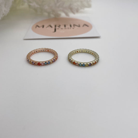 Anello fedina media zirconi multicolor - Rosè