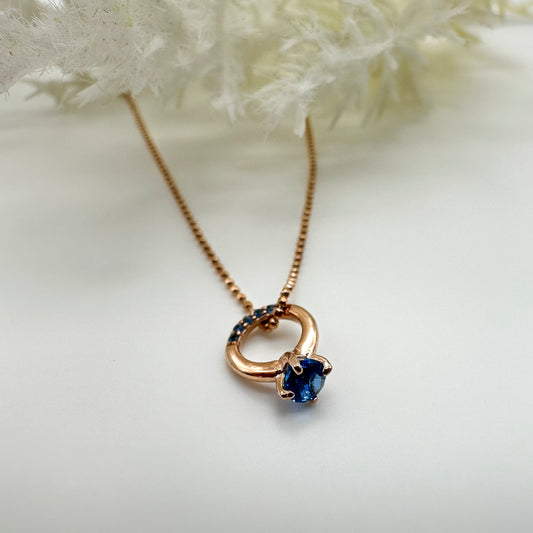 Collana anello solitario zirconi blu - Rosè