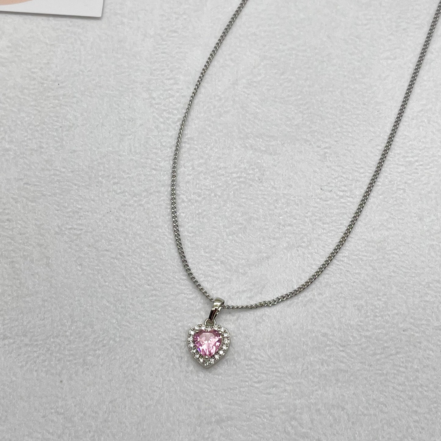 Collana cuore rosa strass - Silver