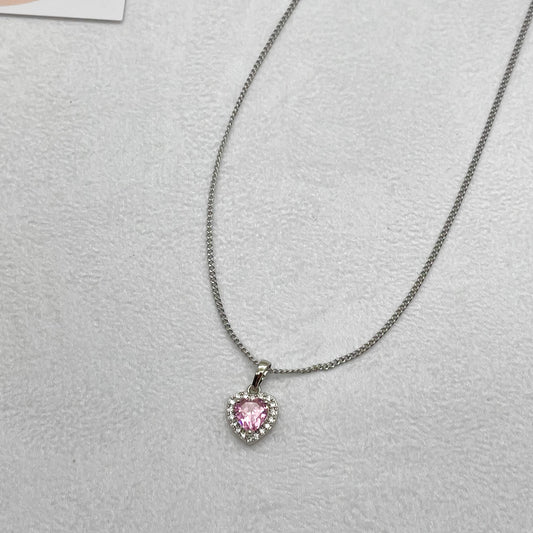 Collana cuore rosa strass - Silver