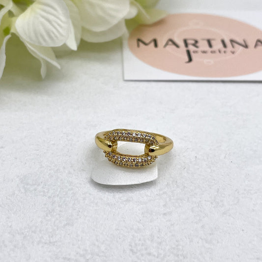 Anello centrale ovale strass  - Gold