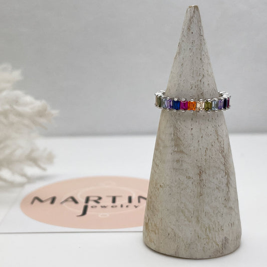 Anello zirconi arcobaleno - Silver