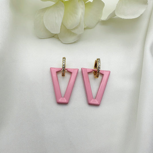 Orecchini a V stile Ferragni rosa - Gold