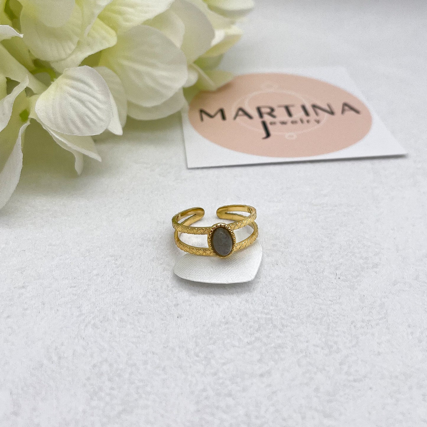 Anello pietra grigia centrale - Gold