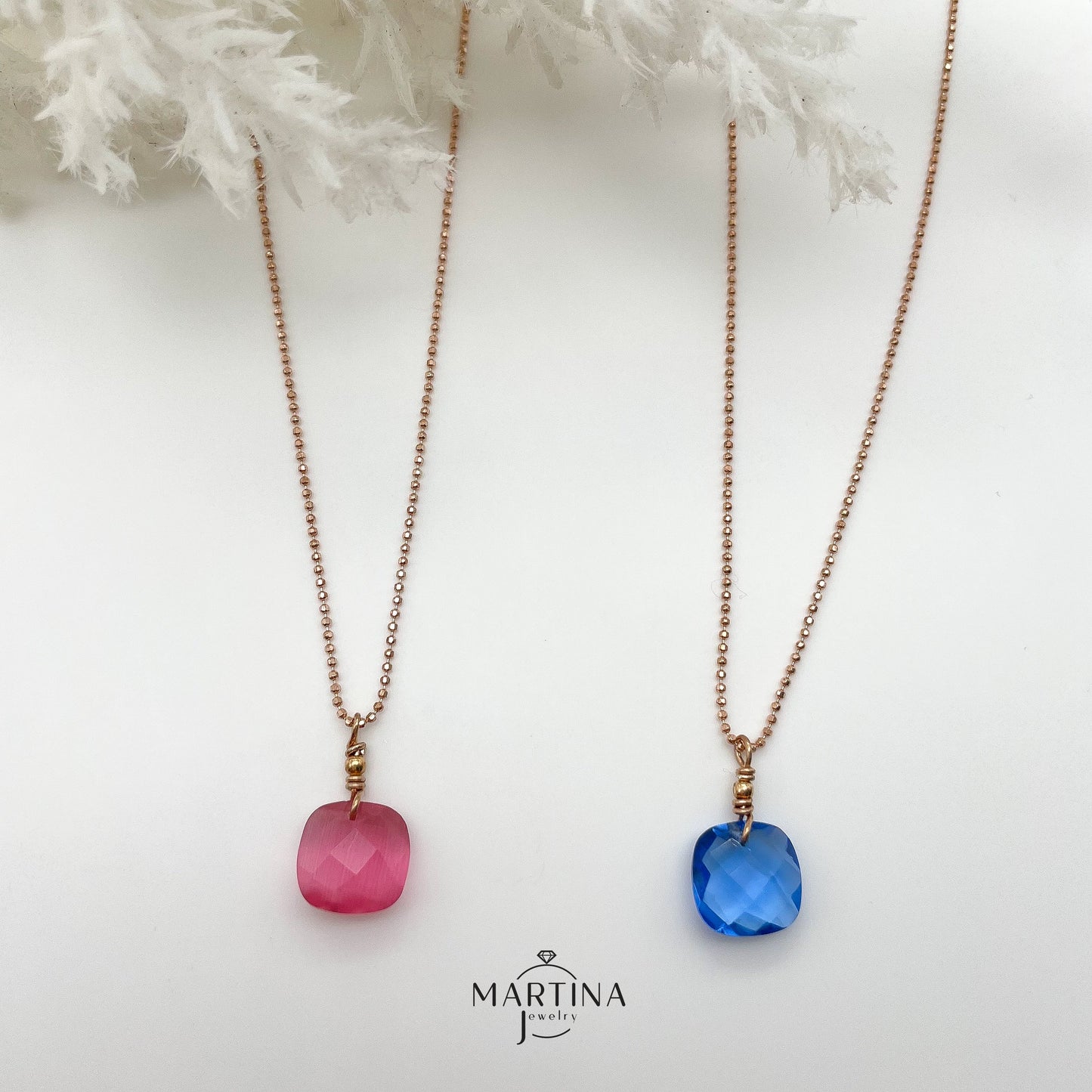 Collana pietra idrotermale taglio cuscino - Blu