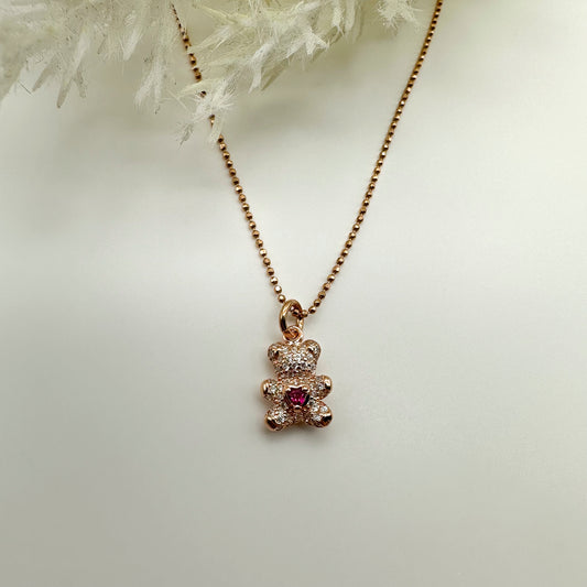 Collana collana orsetto zirconi con cuore zircone ruby - Rosè