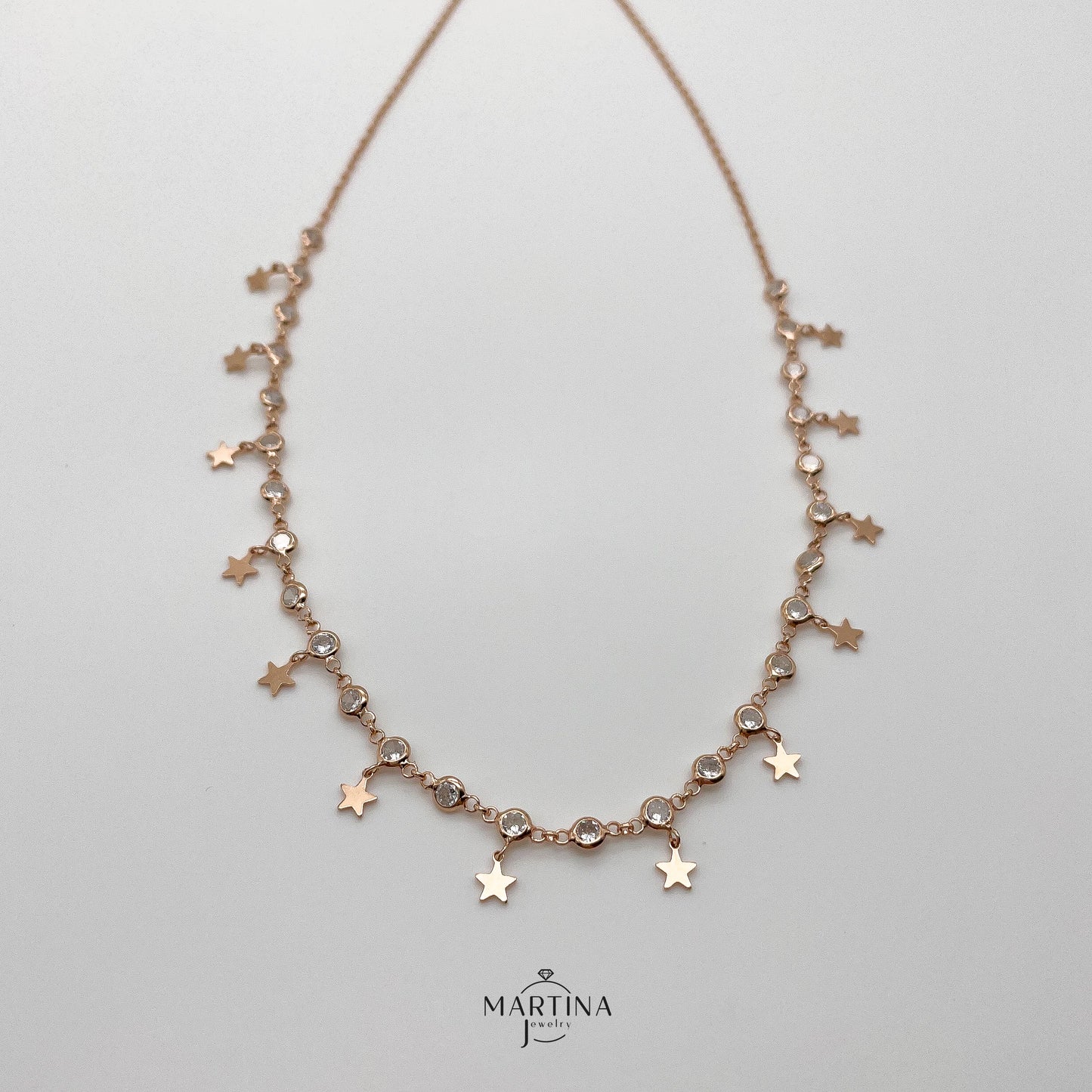 Collana girocollo stelline e zirconi - Rosè