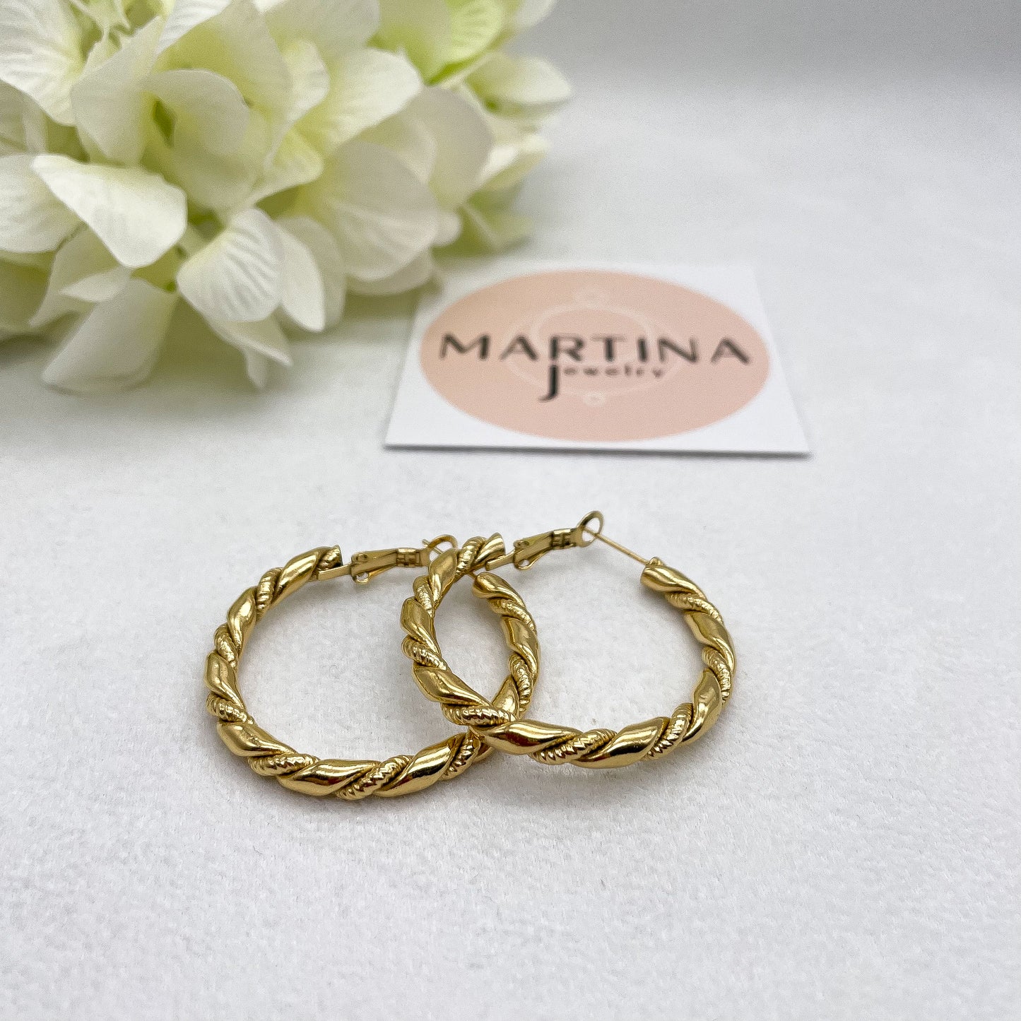 Orecchini cerchi torchon mix liscio e lavorato - Gold