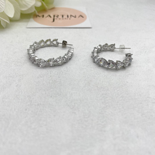 Orecchini cerchi cuori strass medi - Silver