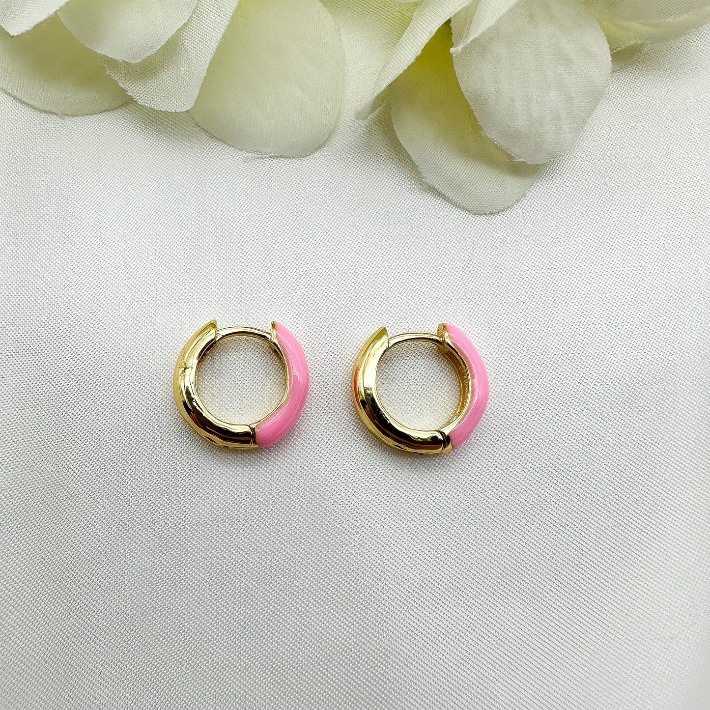 Orecchini cerchietti smaltati rosa shock - Gold