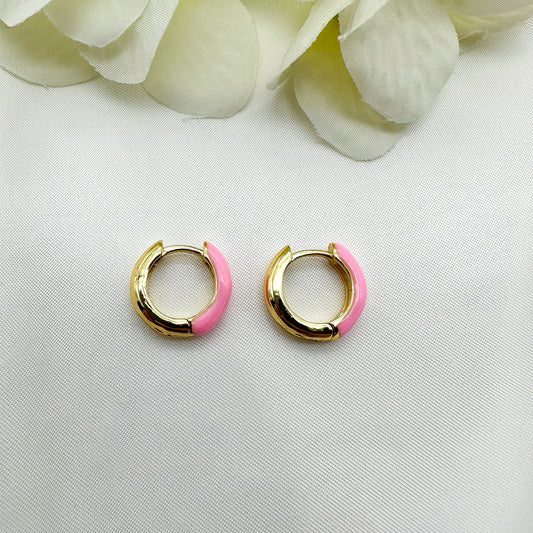 Orecchini cerchietti smaltati rosa shock - Gold
