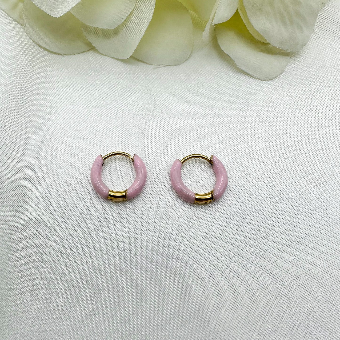 Orecchini cerchietti smaltati rosa - Gold