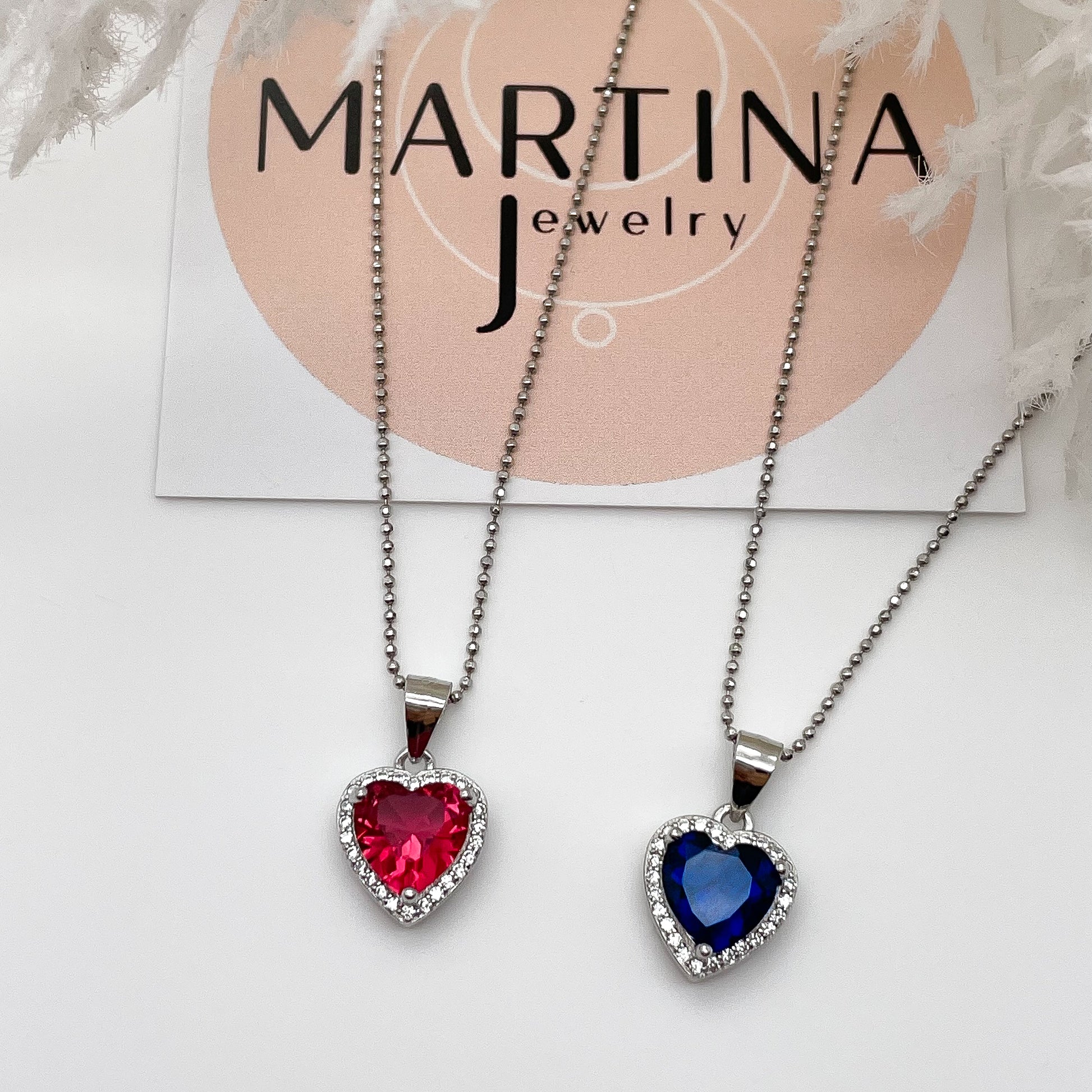 Collana cuore rosso centrale e zirconi - Silver – MartinaJewelry