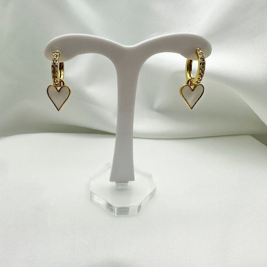 Orecchini pendenti cuori bianchi - Gold