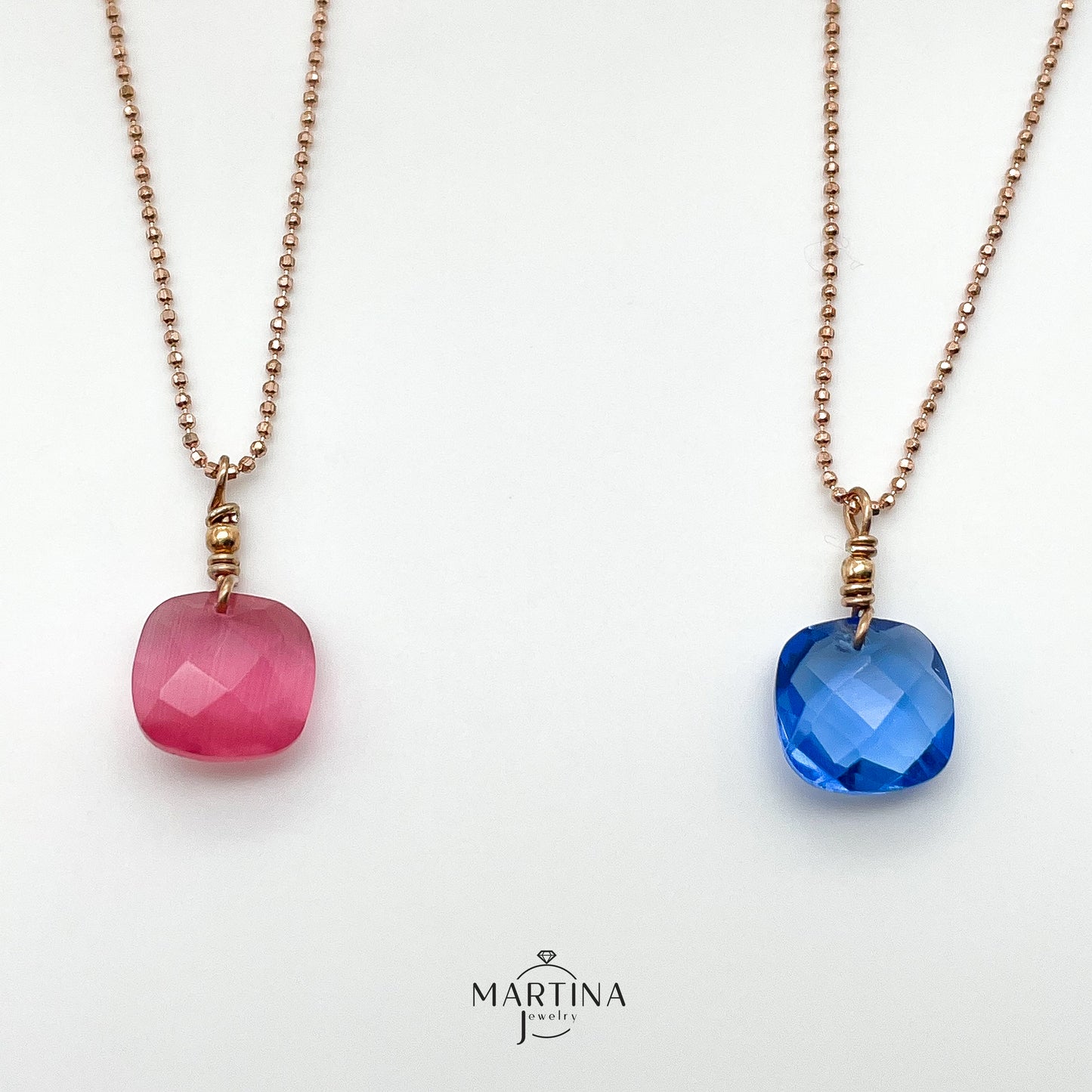 Collana pietra idrotermale taglio cuscino - Rosa