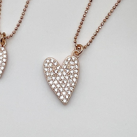 Collana cuore zirconi grande - Rosè