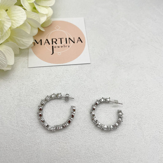 Orecchini cerchi cuori strass medi - Silver