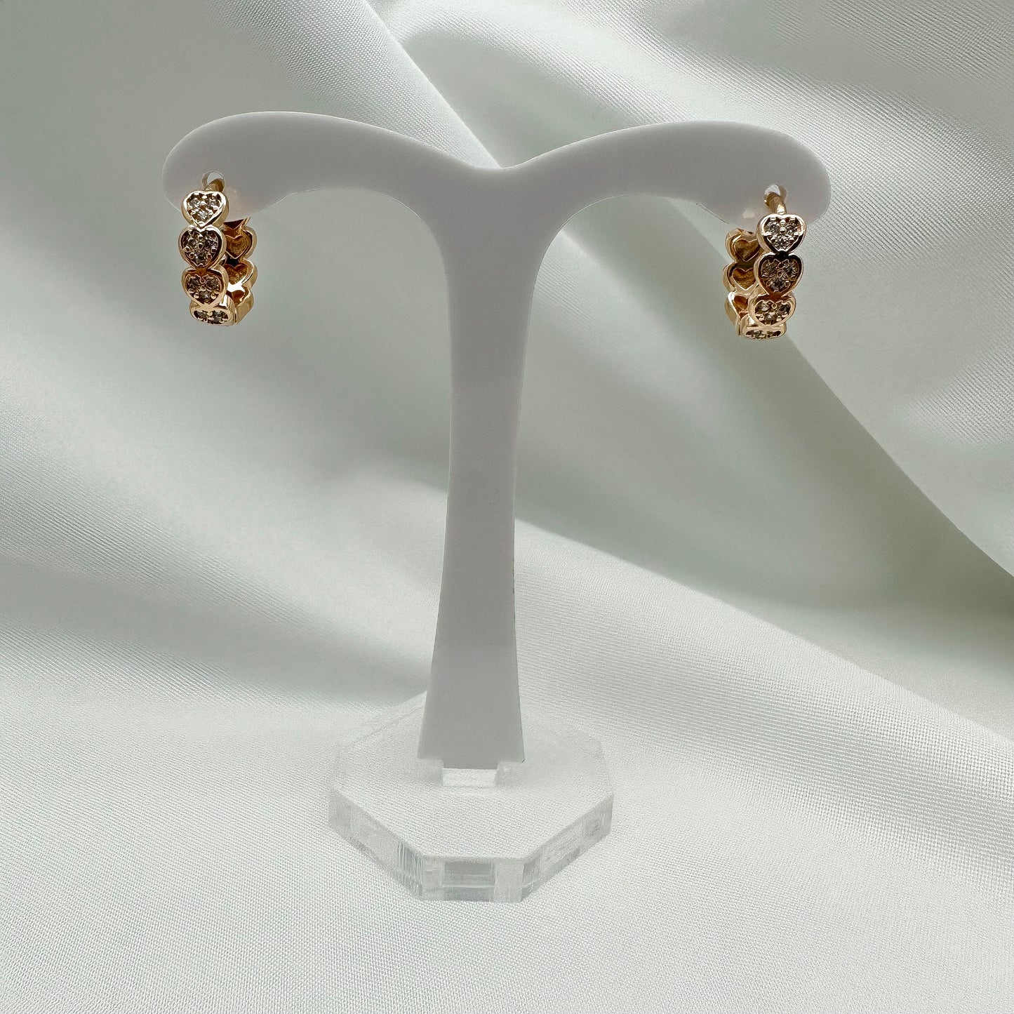 Orecchini cerchietti fila di cuori strass - Rosè