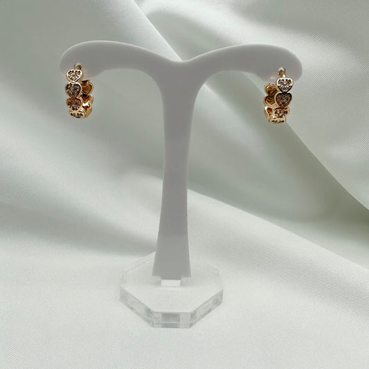 Orecchini cerchietti fila di cuori strass - Rosè