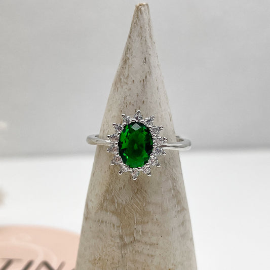 Anello Kate centrale Verde - Silver