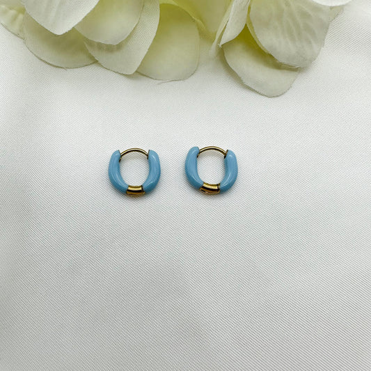 Orecchini cerchietti smaltati celesti - Gold