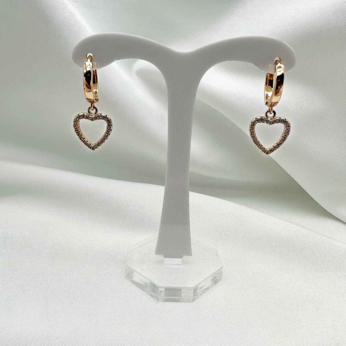 Orecchini cerchietti pendenti filigrana cuore zirconata - Gold