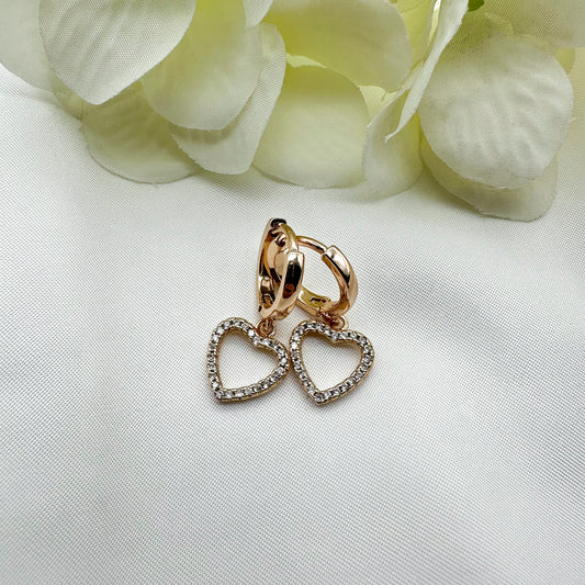 Orecchini cerchietti pendenti filigrana cuore zirconata - Gold