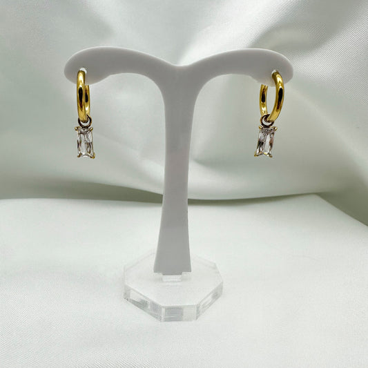 Orecchini cerchietti pendenti cristallo rettangolare bianchi - Gold