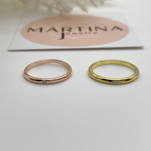 Anello fedina liscia zircone centrale bianco - Gold