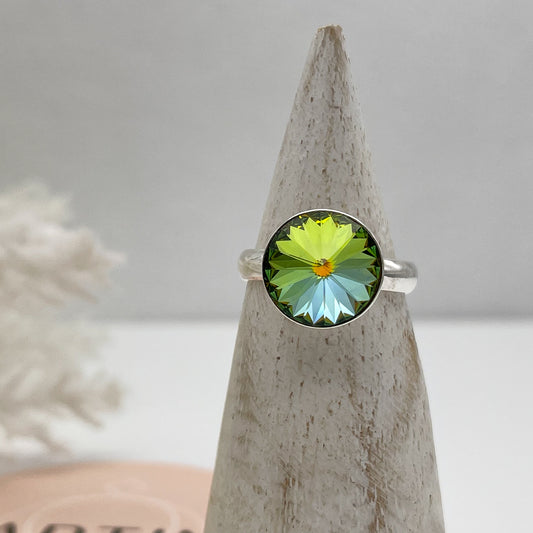 Anello con centrale Swarovski Verde sfumato - Silver