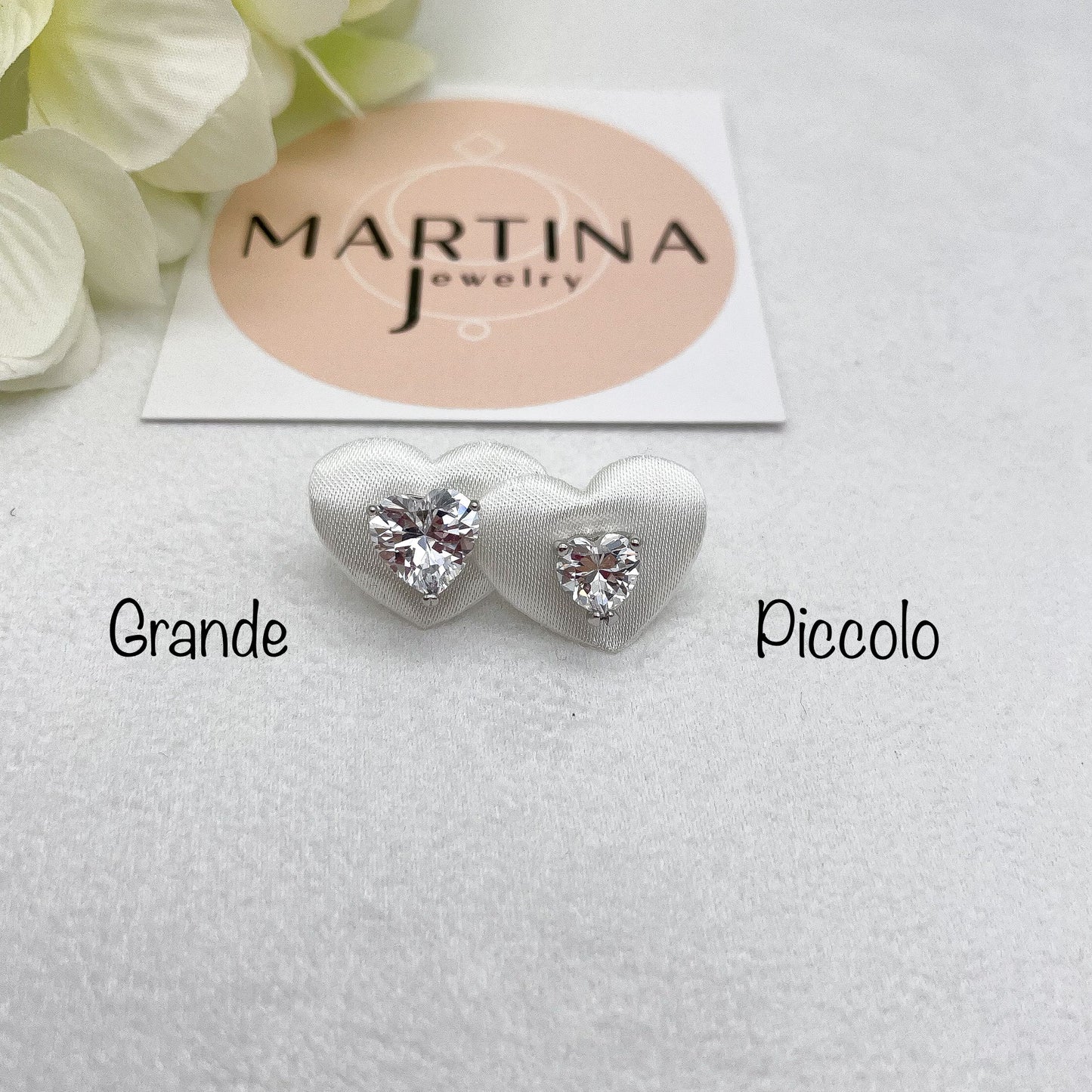 Orecchini cuore strass bianco - Silver