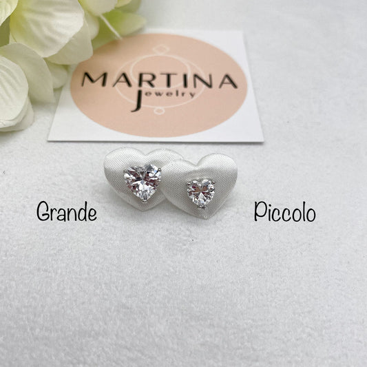 Orecchini cuore strass bianco - Silver