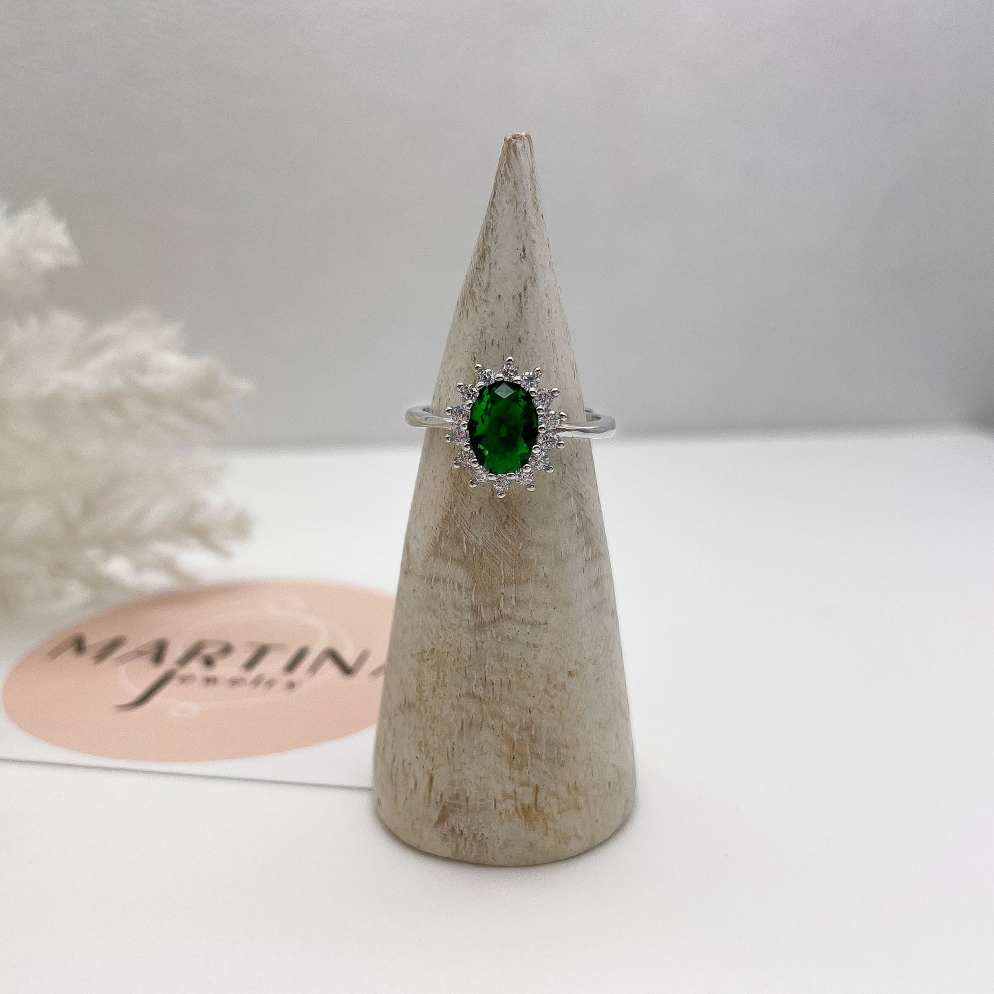 Anello Kate centrale Verde - Silver