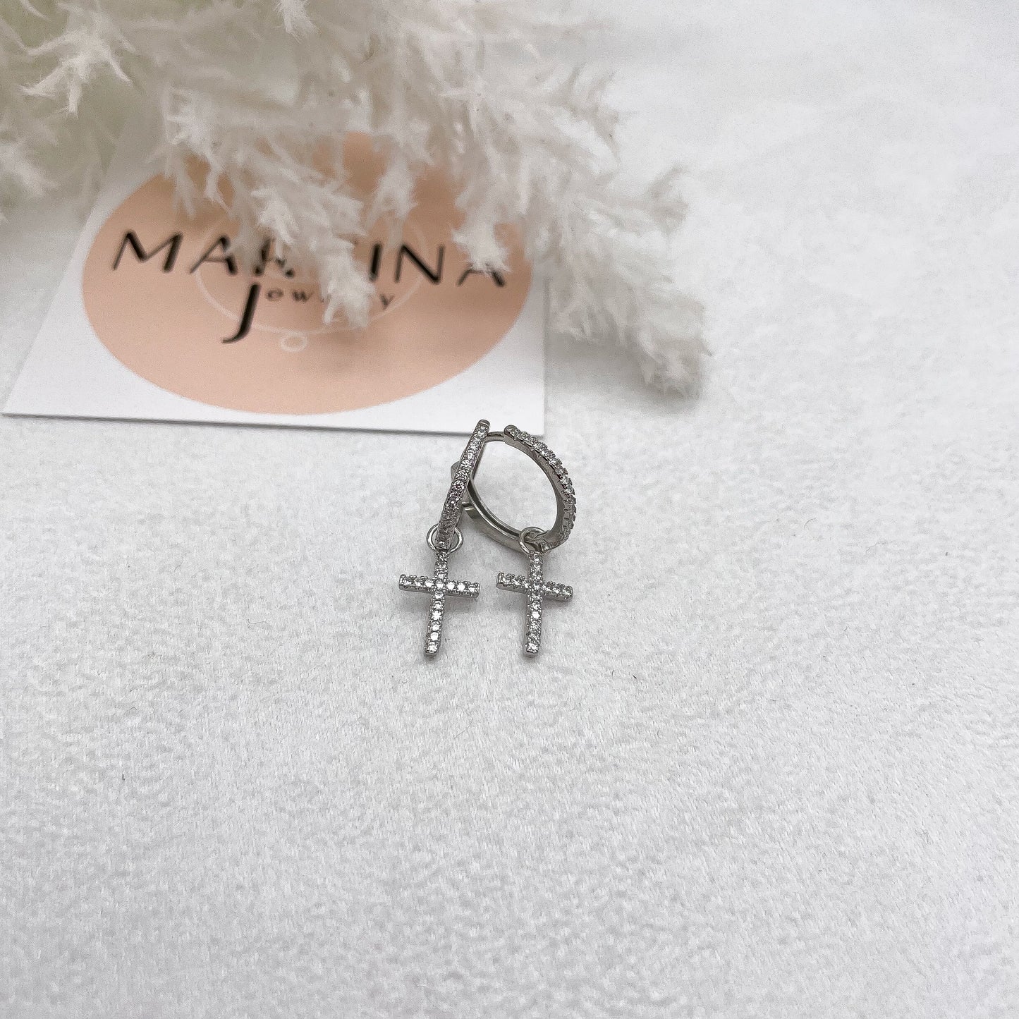 Orecchini cerchietti zirconi croci - Siver
