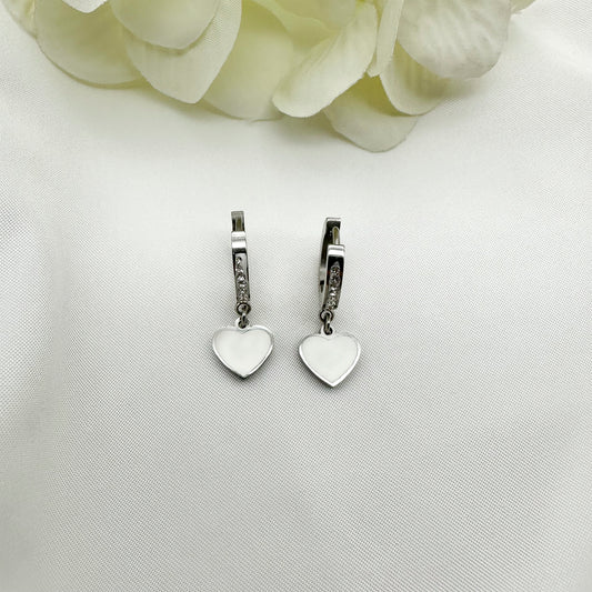 Orecchini pendenti cuori bianchi - Silver