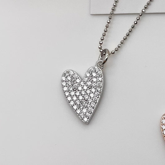 Collana cuore zirconi grande - Silver