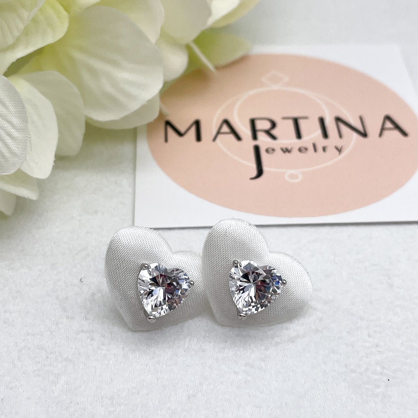 Orecchini cuore strass bianco - Silver