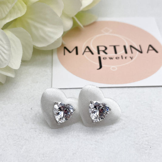 Orecchini cuore strass bianco - Silver