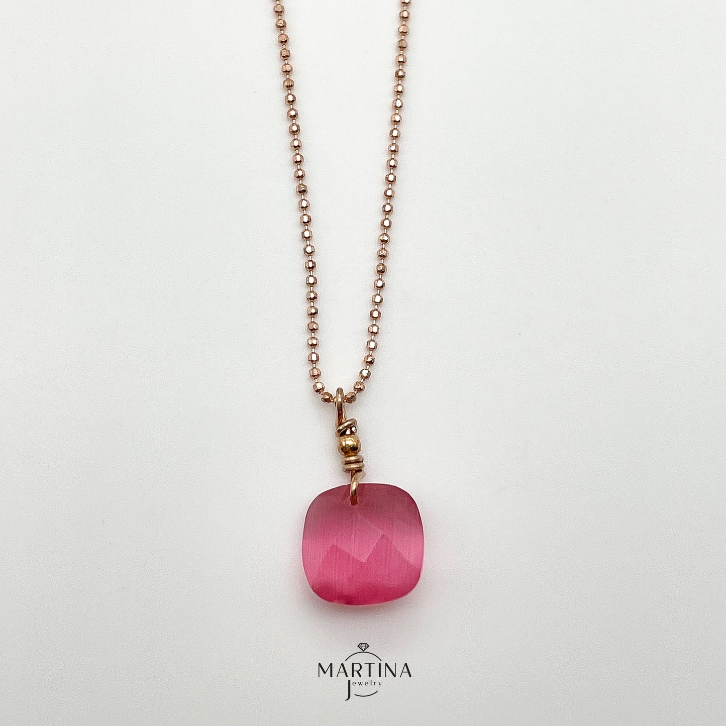 Collana pietra idrotermale taglio cuscino - Rosa