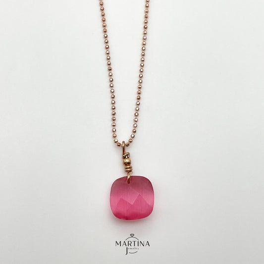 Collana pietra idrotermale taglio cuscino - Rosa