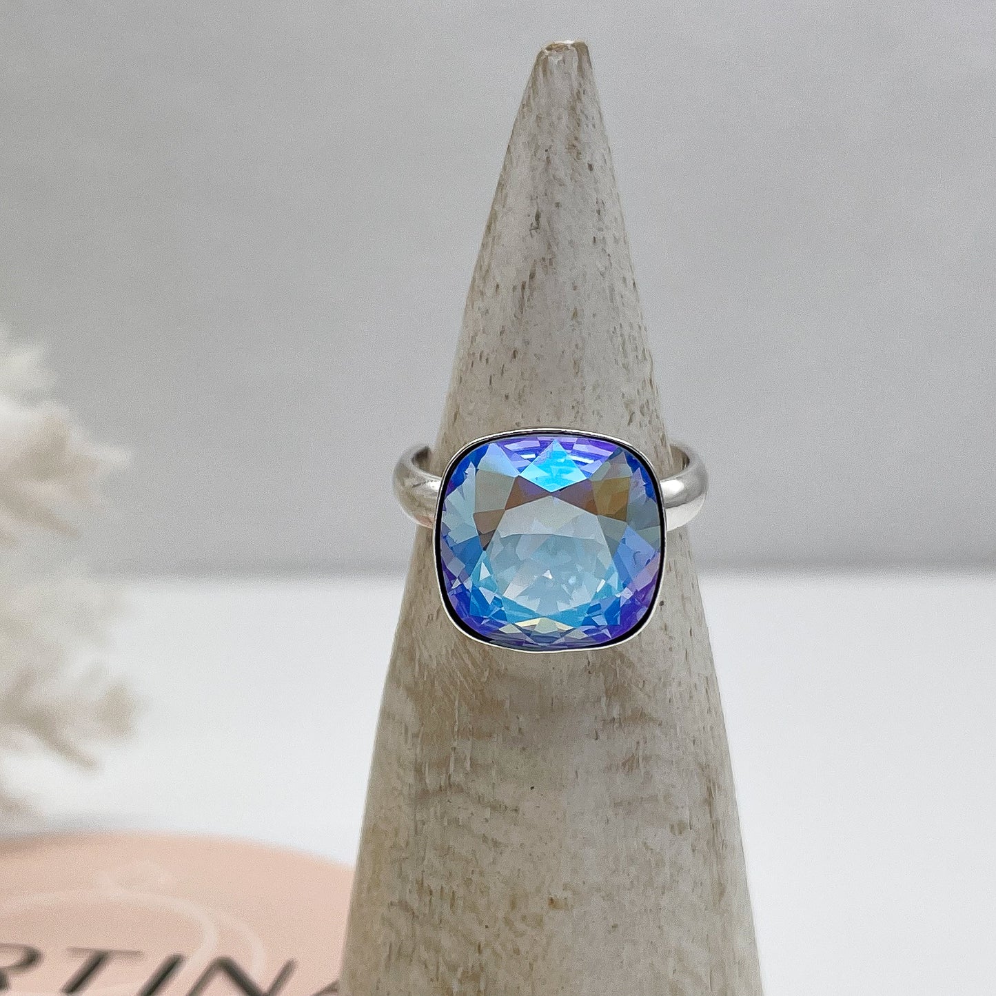 Anello con centrale quadrato Swarovski Blu paradiso - Silver