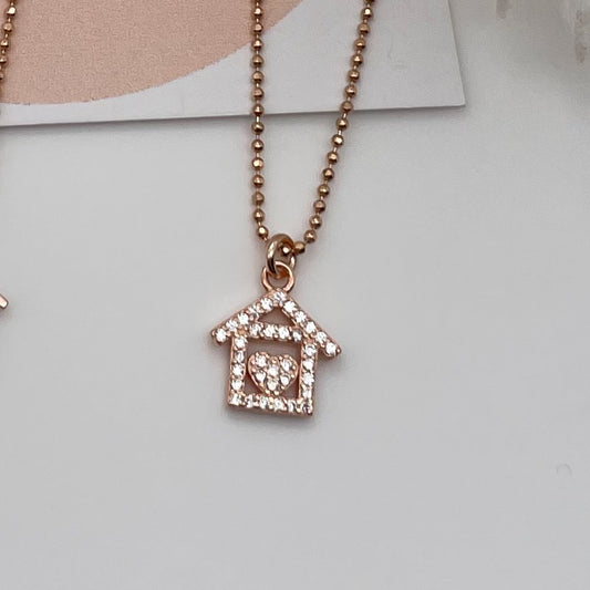 Collana casetta cuore zirconi - Rosè