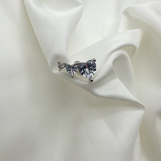 Orecchini cuori strass bianchi - Silver